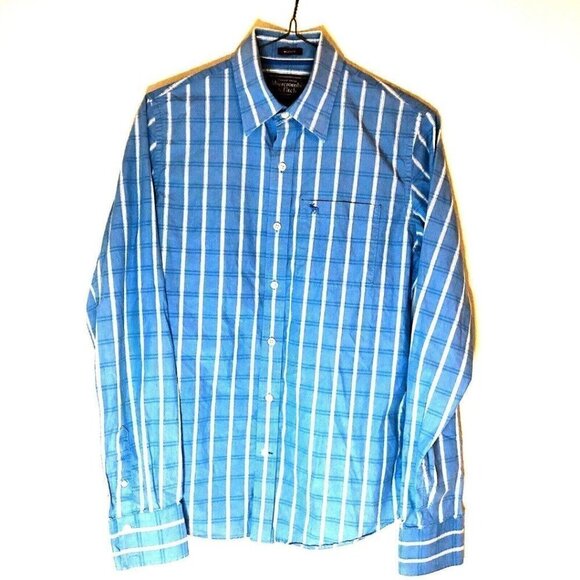 Abercrombie & Fitch Button Front Shirt Mens M Muscle Blue Stripe Logo on Pocket - Picture 1 of 4